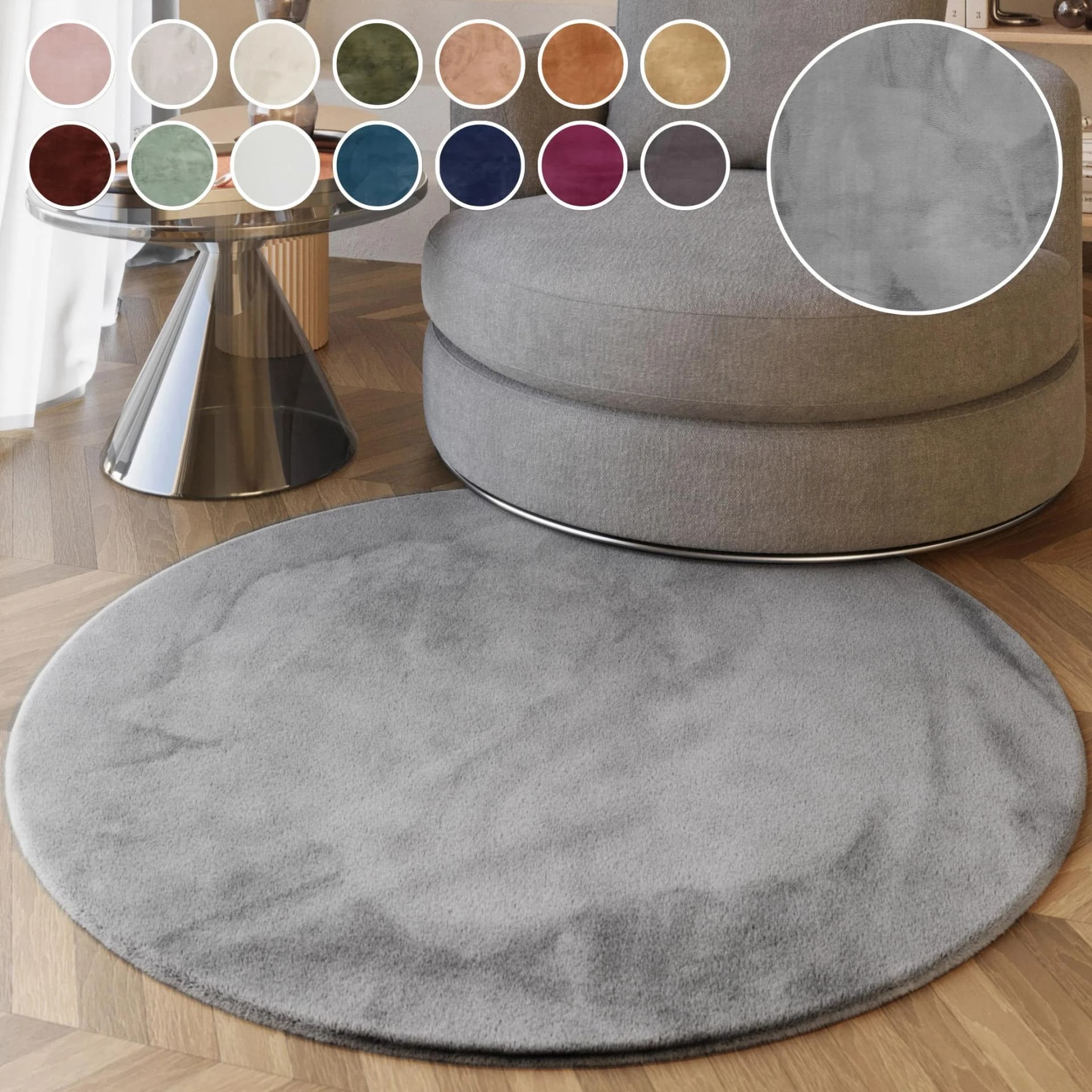 Esprit Hochflor-Teppich Alice ESP-4377 Kunstfell Rund 200 cm Grau