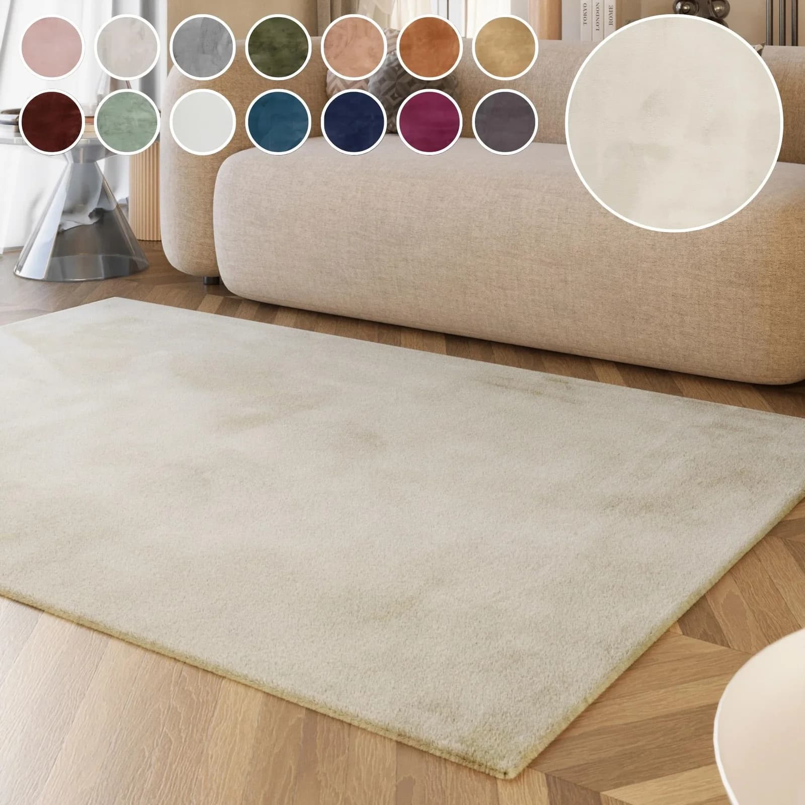 Flauschiger Polyester-Teppich in Beige und Creme