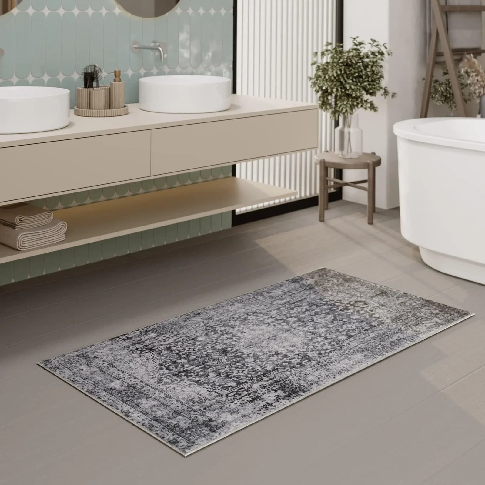 Wecon Home Badematte Ralph Grau Vintage Rutschfest Polyester