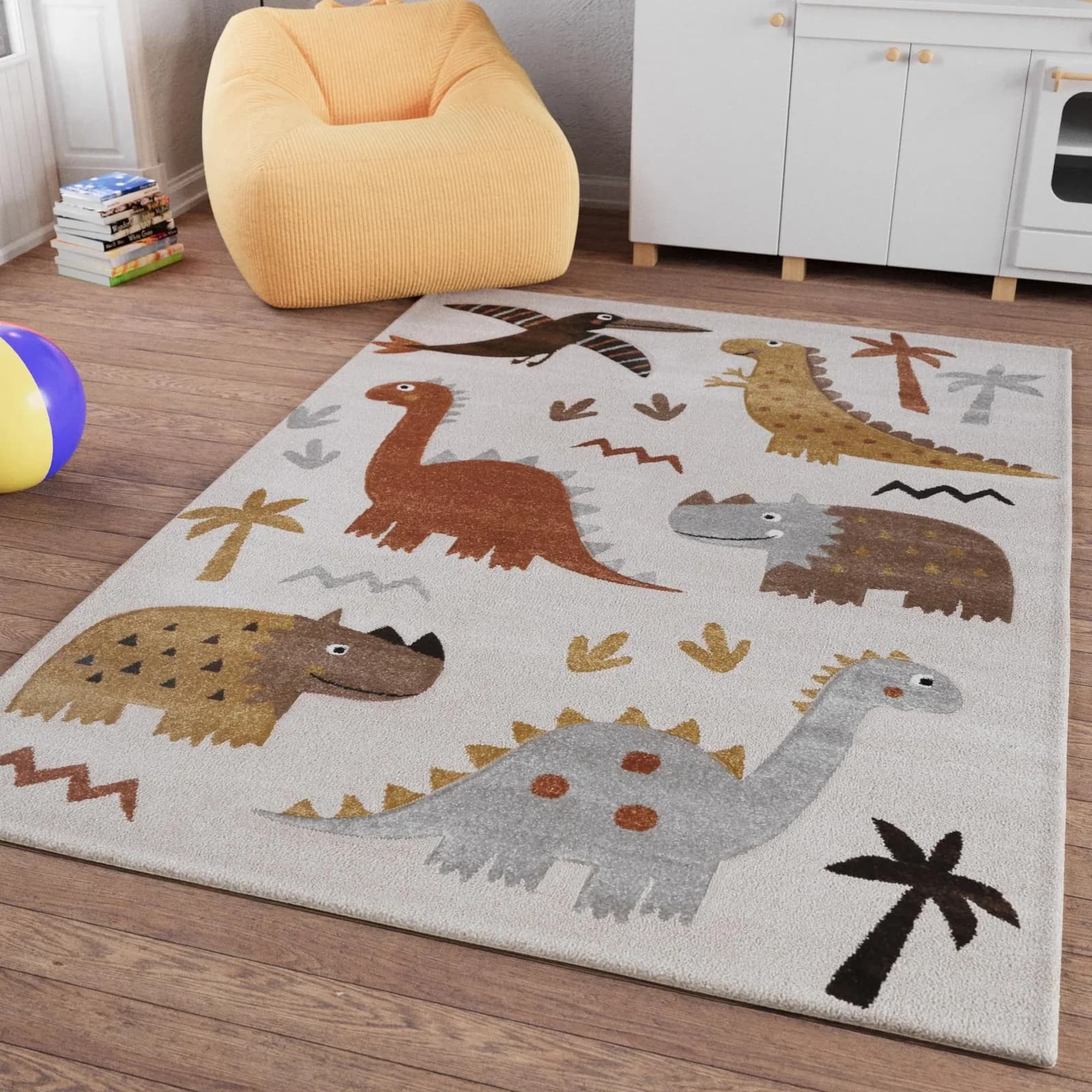 SMART KIDS Kinderteppich T-Rex & Friends Beige Bunt Polypropylen