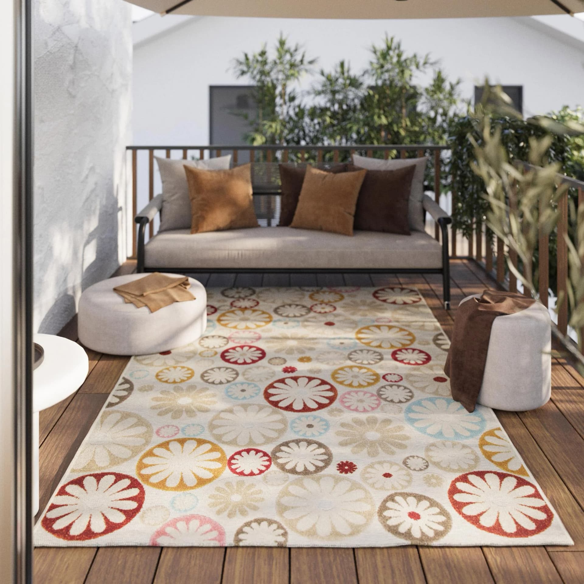 WECON HOME Outdoorteppich Flowerdrops Beige Bunt Hoch-Tief Effekt