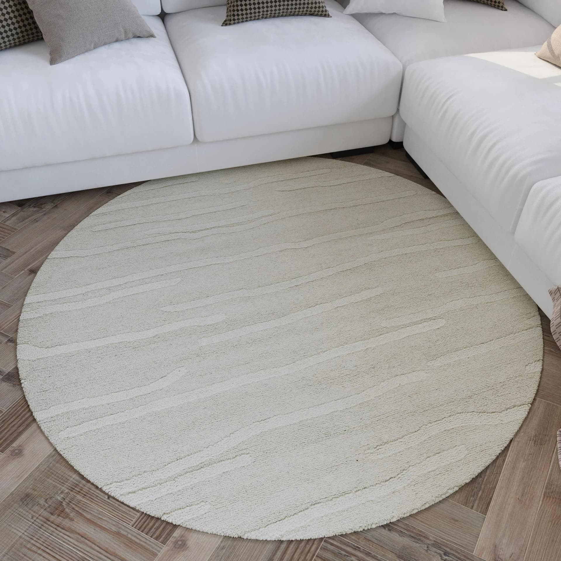 WECON HOME Wollteppich Hamptons TWENTY Rund Cremeweiß Streifen