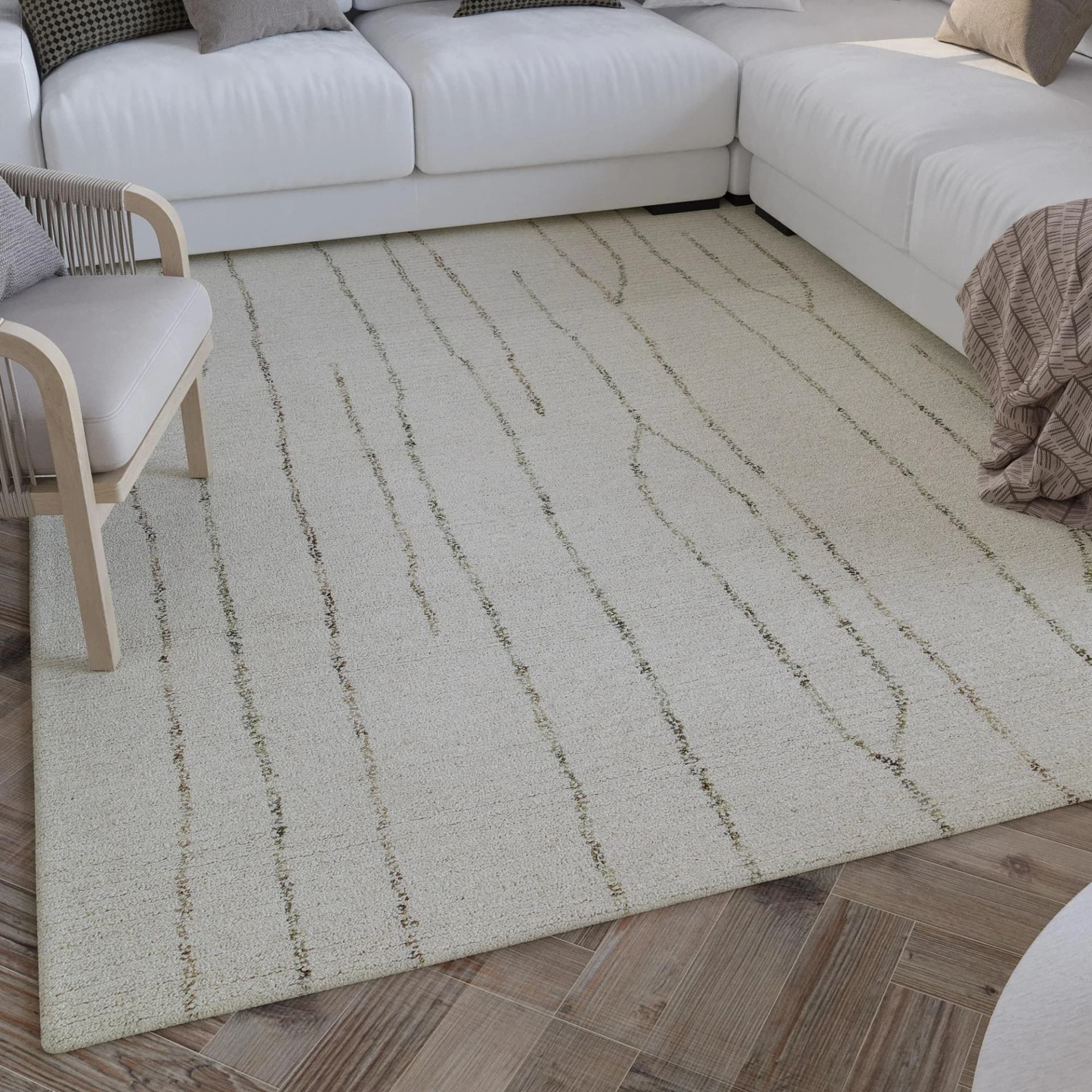 WECON HOME Wollteppich Hamptons THIRTYNINE Beige Creme Weiß Kurzflor