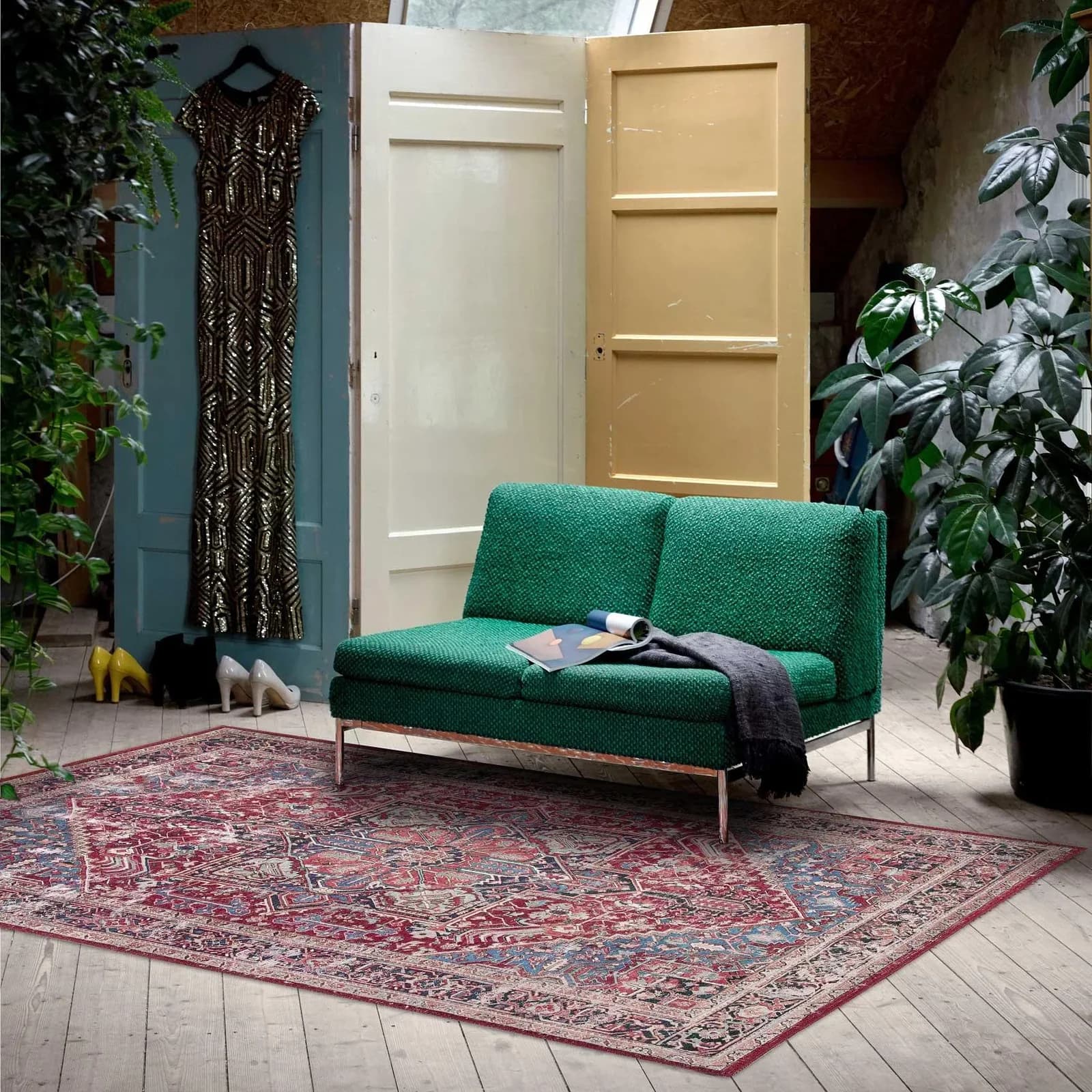 HOMIE LIVING Como Teppich Rot Blau 240x290 cm Polyester