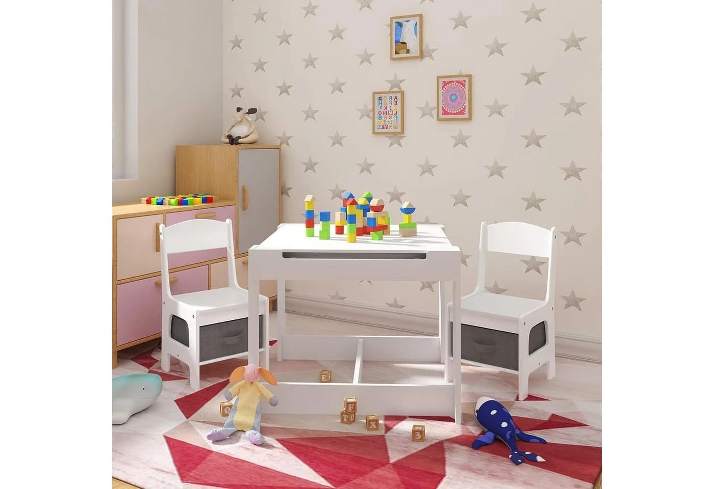 EUGAD Kindersitzgruppe 3-tlg. Weiß mit Tafel und Stauraum