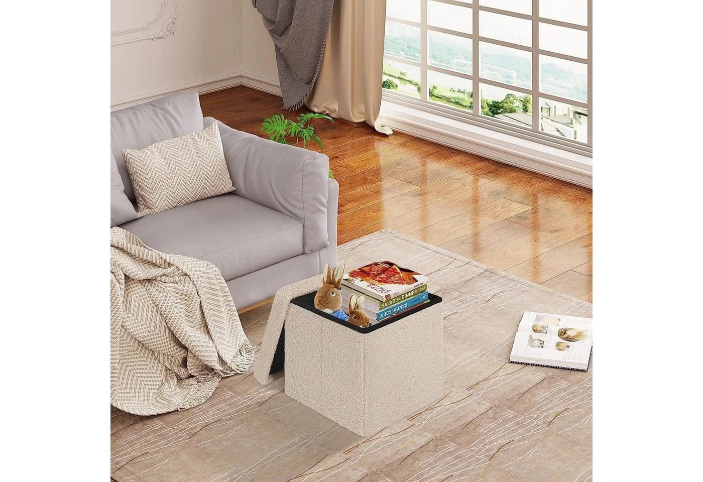 EUGAD Sitzhocker Faltbarer Hocker Stauraum Teddyfleece
