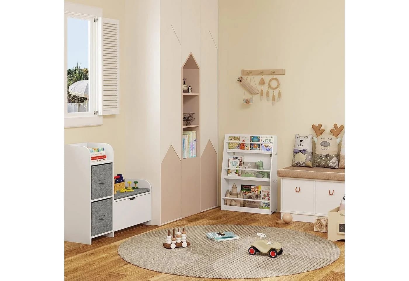 EUGAD Kinderregal Weiß 3 Fächer MDF Kiefernholz