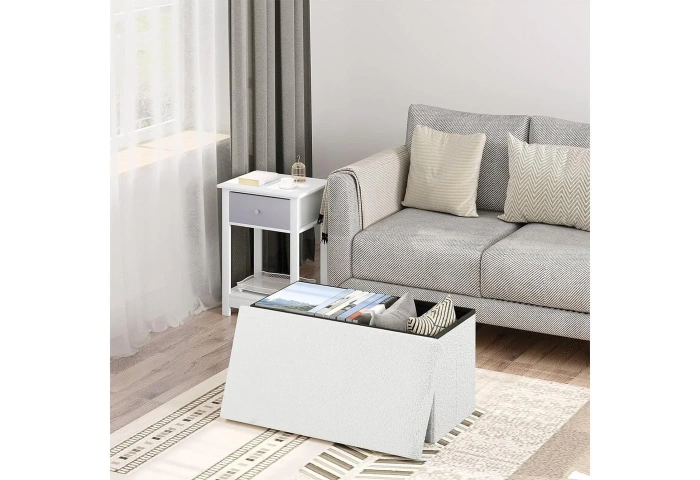 EUGAD Sitzhocker Faltbar mit Stauraum 80L Weiß Grau Beige