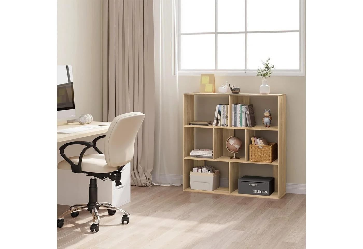 EUGAD Bücherregal 7 Fächer Weiß Modern Raumteiler