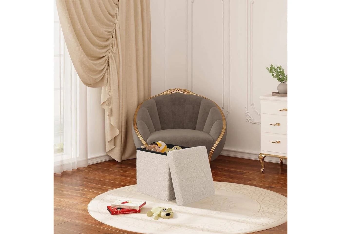 EUGAD Sitzhocker (2 St) mit Stauraum, Faltbarer Hocker, aus Teddyfleece