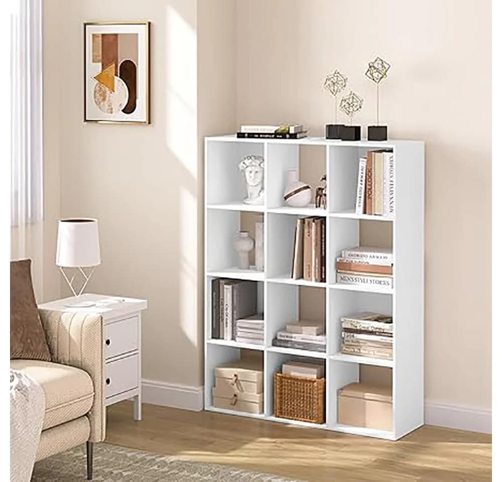 EUGAD Bücherregal 4 Ebenen 12 Fächer Weiß Skandinavisch