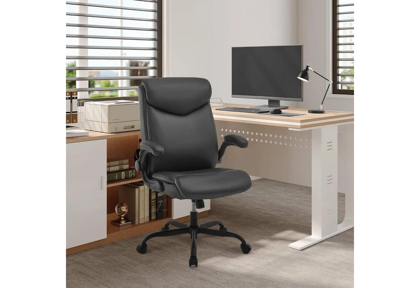 EUGAD Bürostuhl Schwarz mit Wippmechanik und hochklappbaren Armlehnen