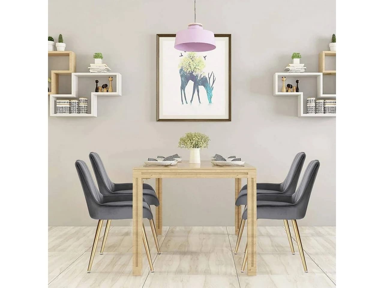 EUGAD Esszimmerstuhl 4er Set Retro Samt Metallbeine Grau