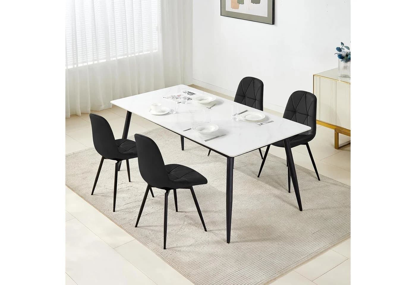 EUGAD Esszimmerstuhl 4er Set Schwarz Grau Braun Drehstuhl