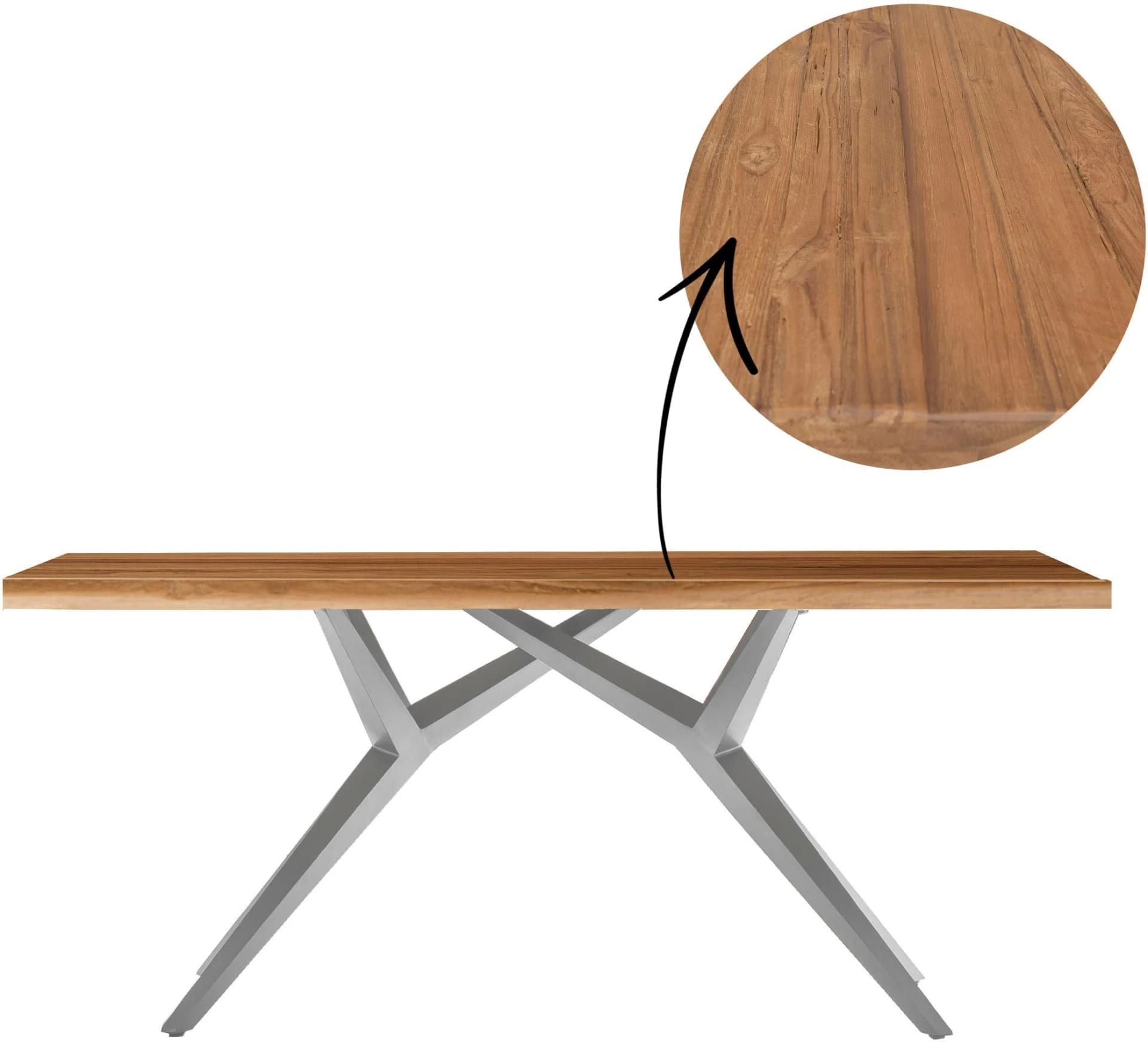 SIT Esstisch 220 cm mit recyceltem Teak und Metallgestell