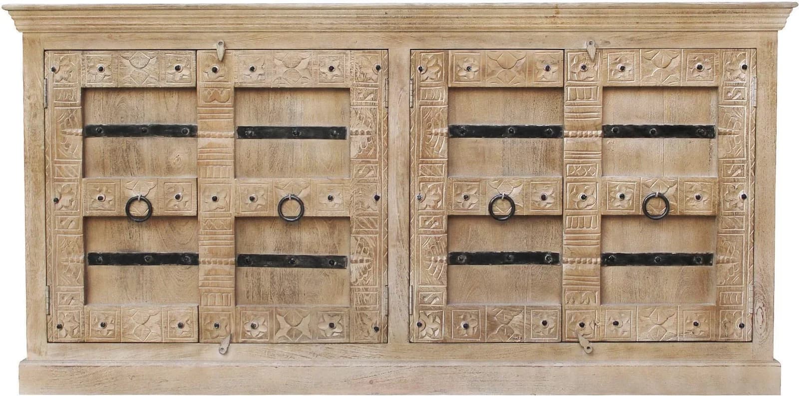 Sideboard SIT Daipur Massivholz Natur mit Schnitzereien