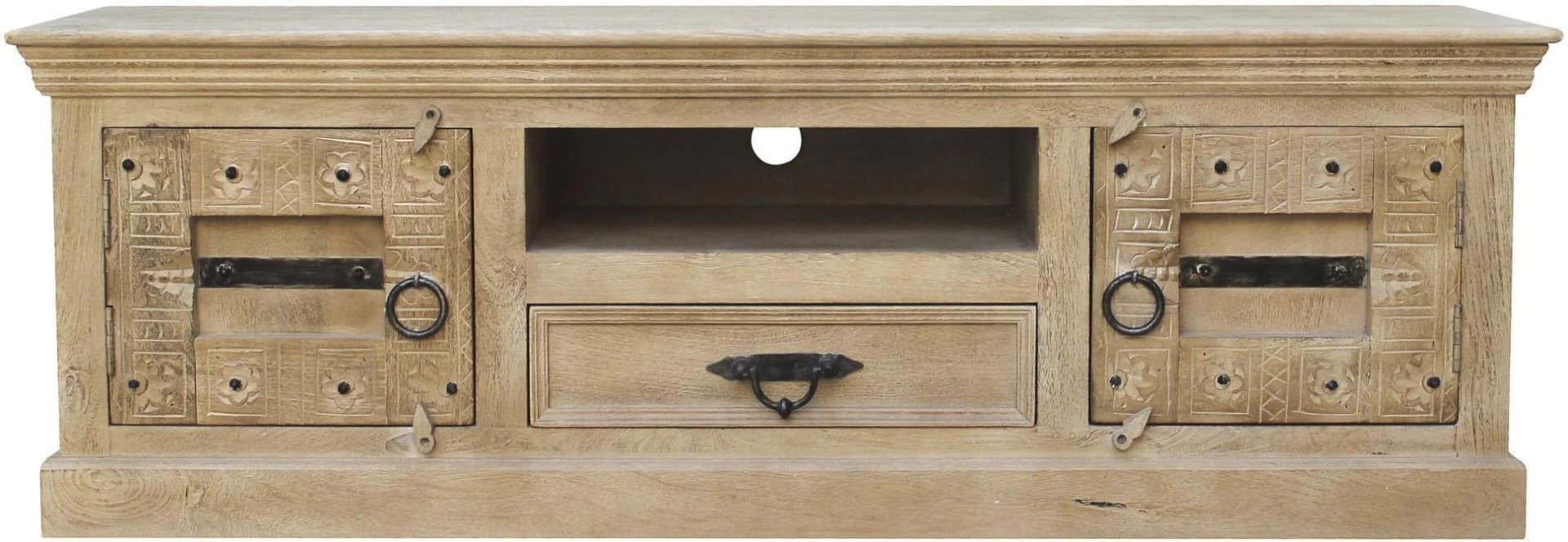 SIT Daipur Lowboard Massivholz Mango Beige mit Schnitzereien