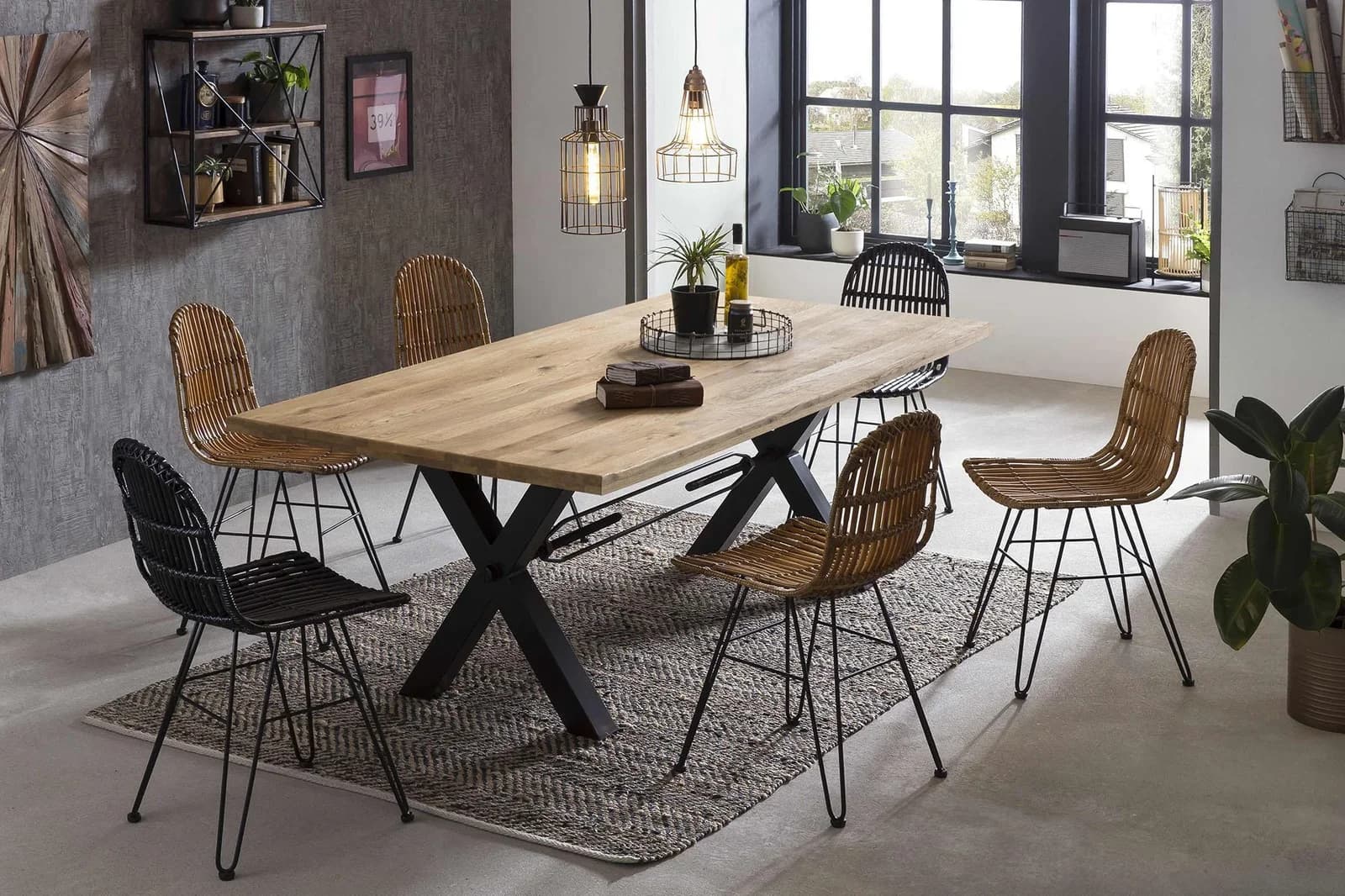 Esstisch SIT Wildeiche Metall X-Gestell Industriell