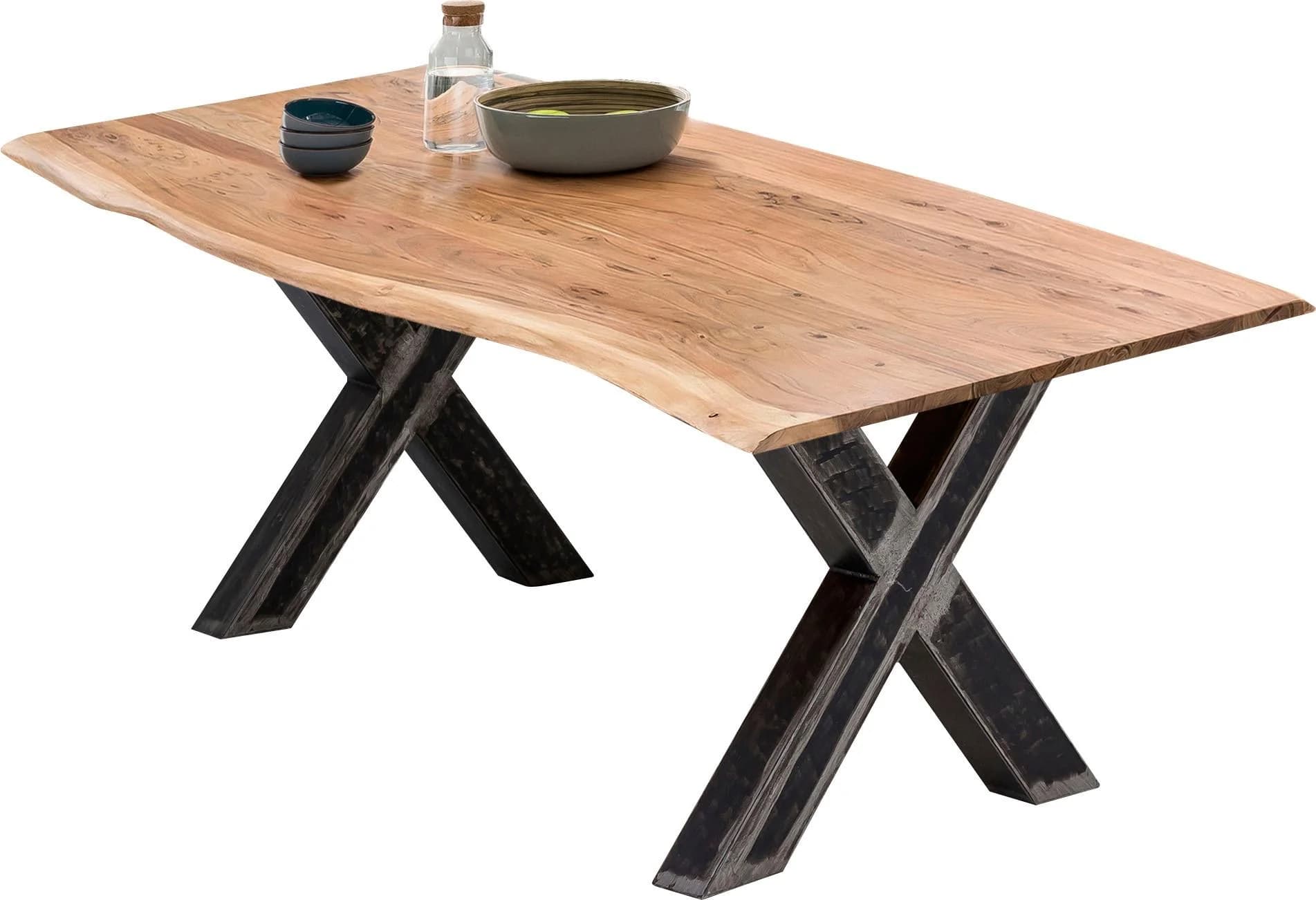 Esstisch SIT, beige, Massivholz Akazie, X-Gestell, 200x100x77 cm