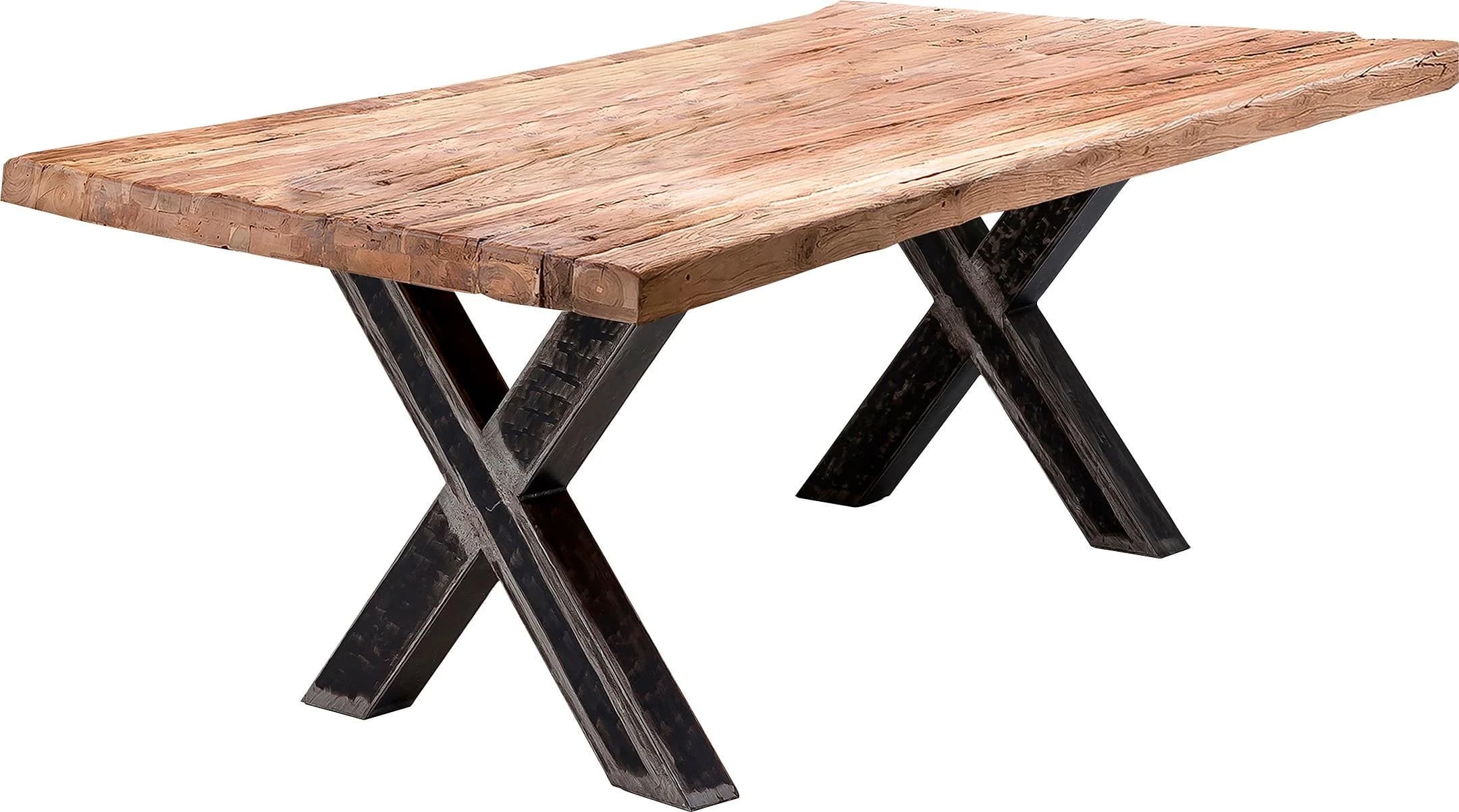 Esstisch SIT, beige, recyceltes Teakholz, Metallgestell