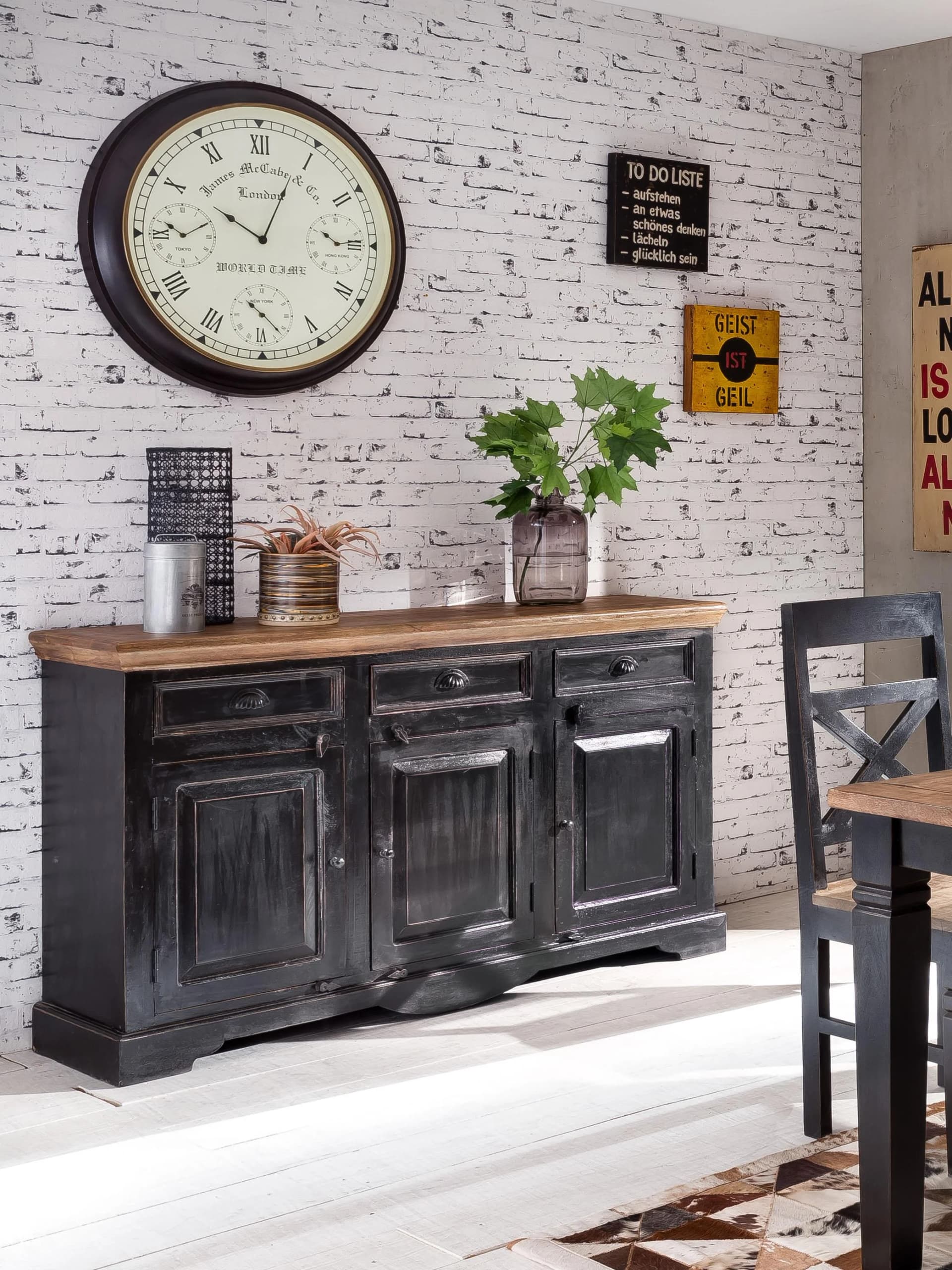 Sideboard SIT Corsica Schwarz Honig Massivholz Shabby Chic