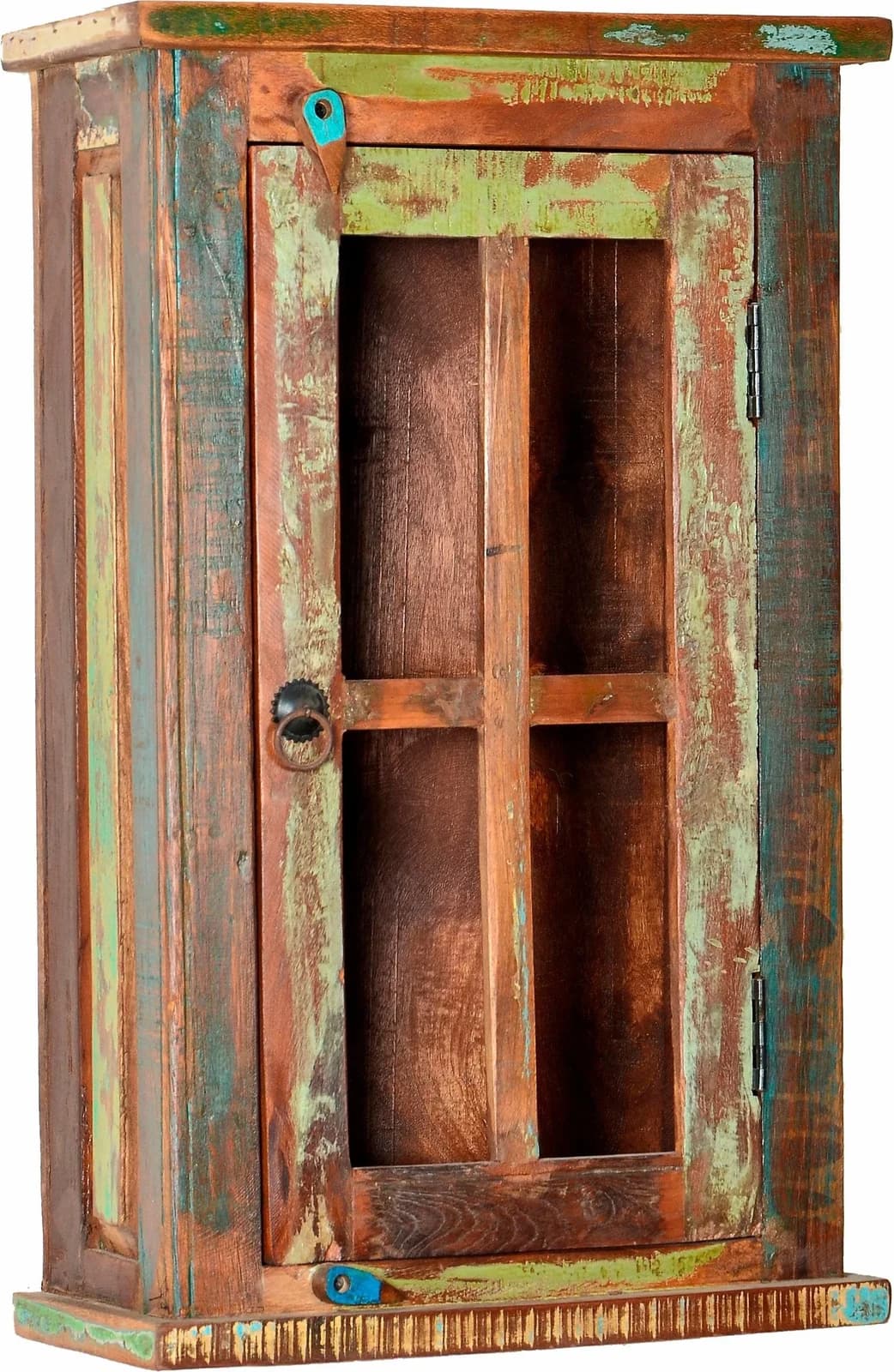 Hängeschrank aus Massivholz und recyceltem Altholz im Shabby Chic Stil