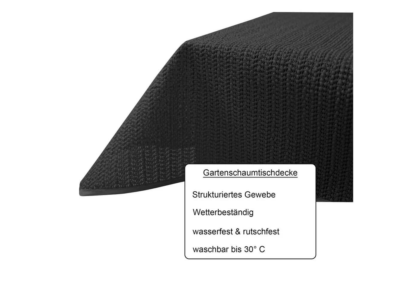 Haus und Deko PVC Tischdecke Outdoor Schwarz Wetterfest Rutschfest