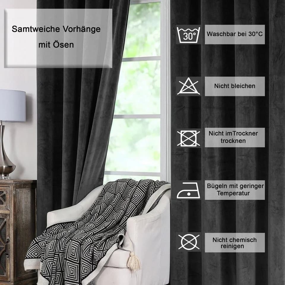 Haus und Deko Verdunkelungsgardine Schwarz mit Ösen