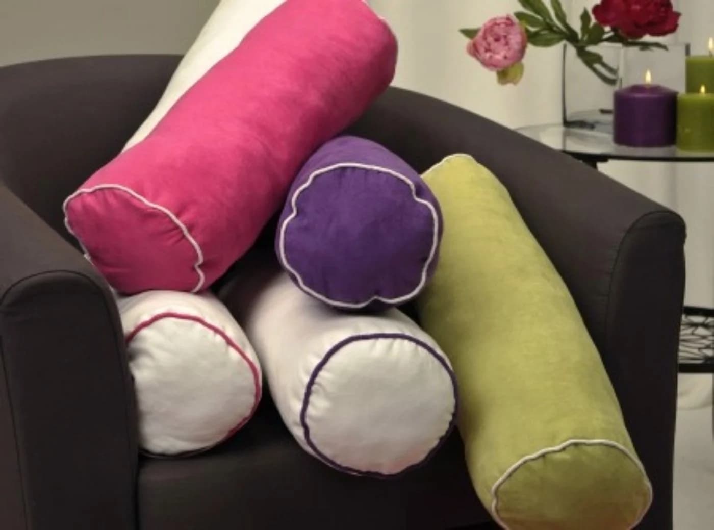 Haus und Deko Nackenrolle Weiß/Lila Polyester