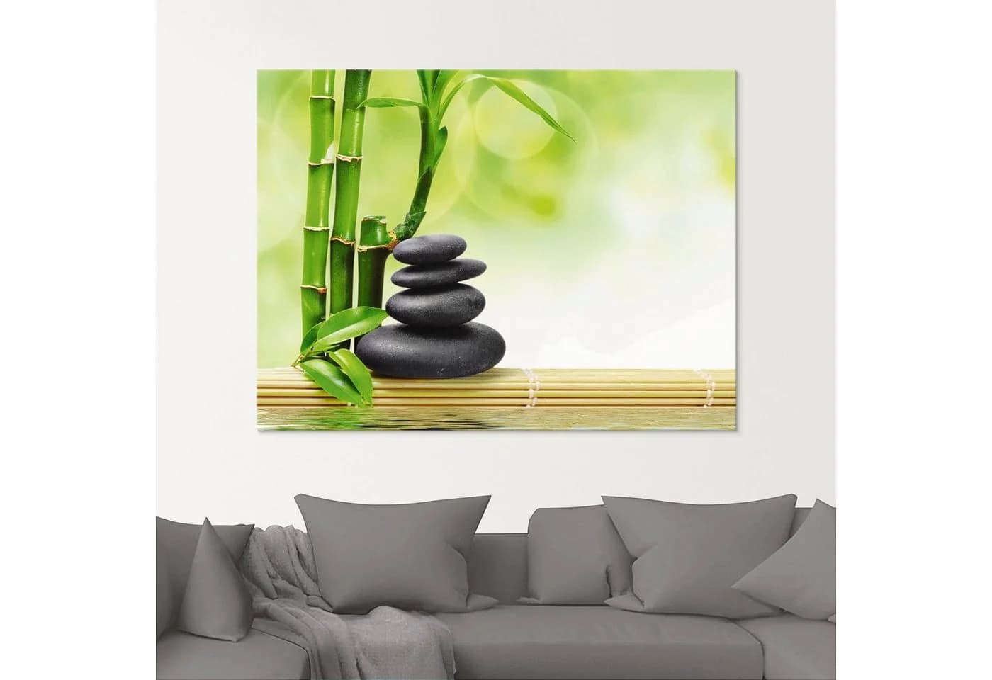 Artland Glasbild Spa Konzept Zen Basaltsteine Grün Schwarz Grau