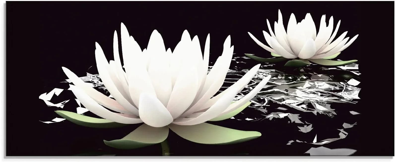 ARTLAND Glasbild Zwei Lotusblumen auf dem Wasser Schwarz