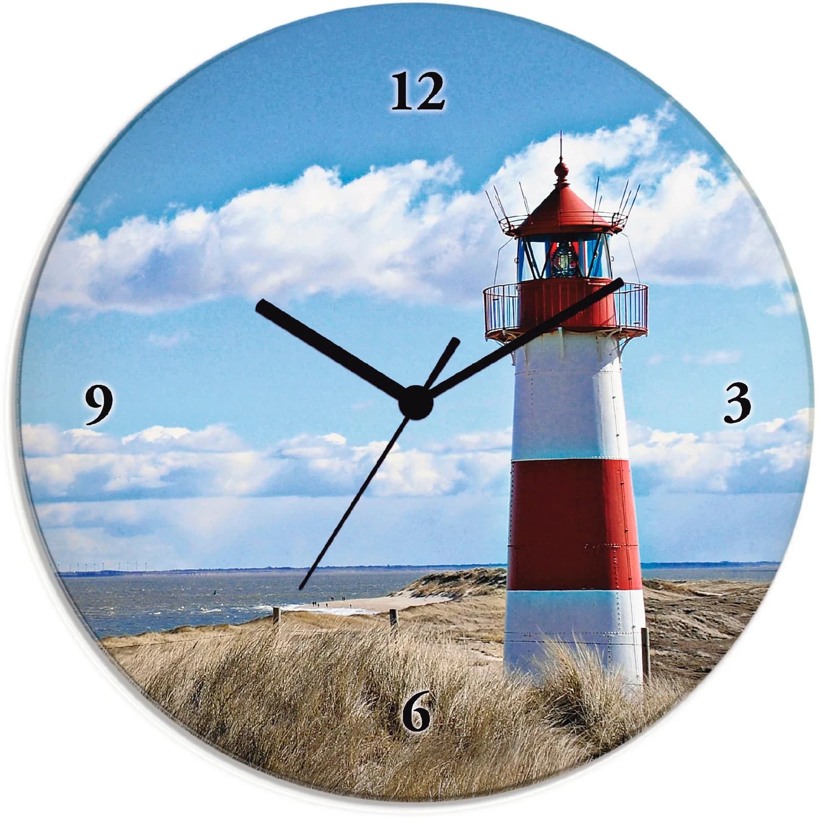 ARTLAND Wanduhr Leuchtturm Sylt Blau Glas Funkuhrwerk