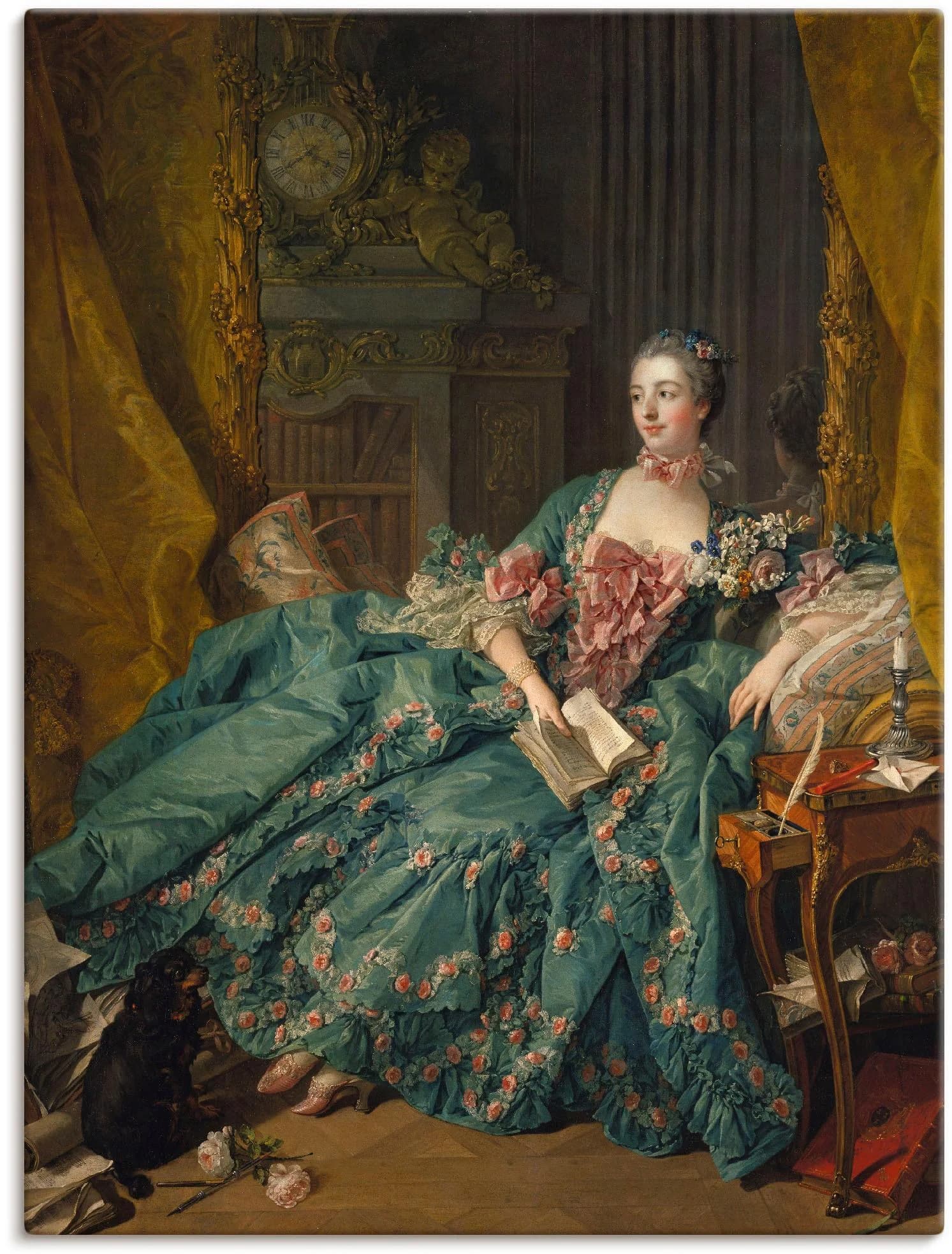 ARTLAND Wandbild "Bildnis der Marquise de Pompadour. 1756" Grün Leinwandbild