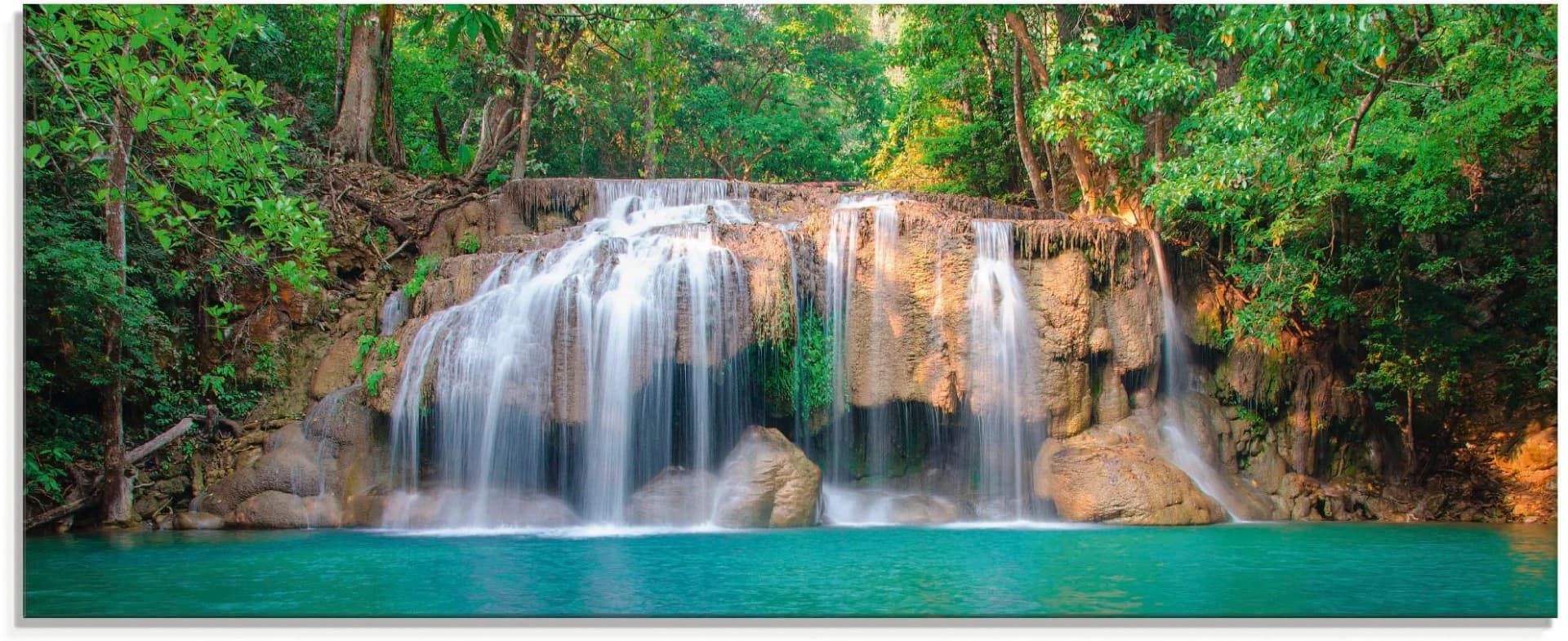 ARTLAND Glasbild Wasserfall im Wald National Park Grün