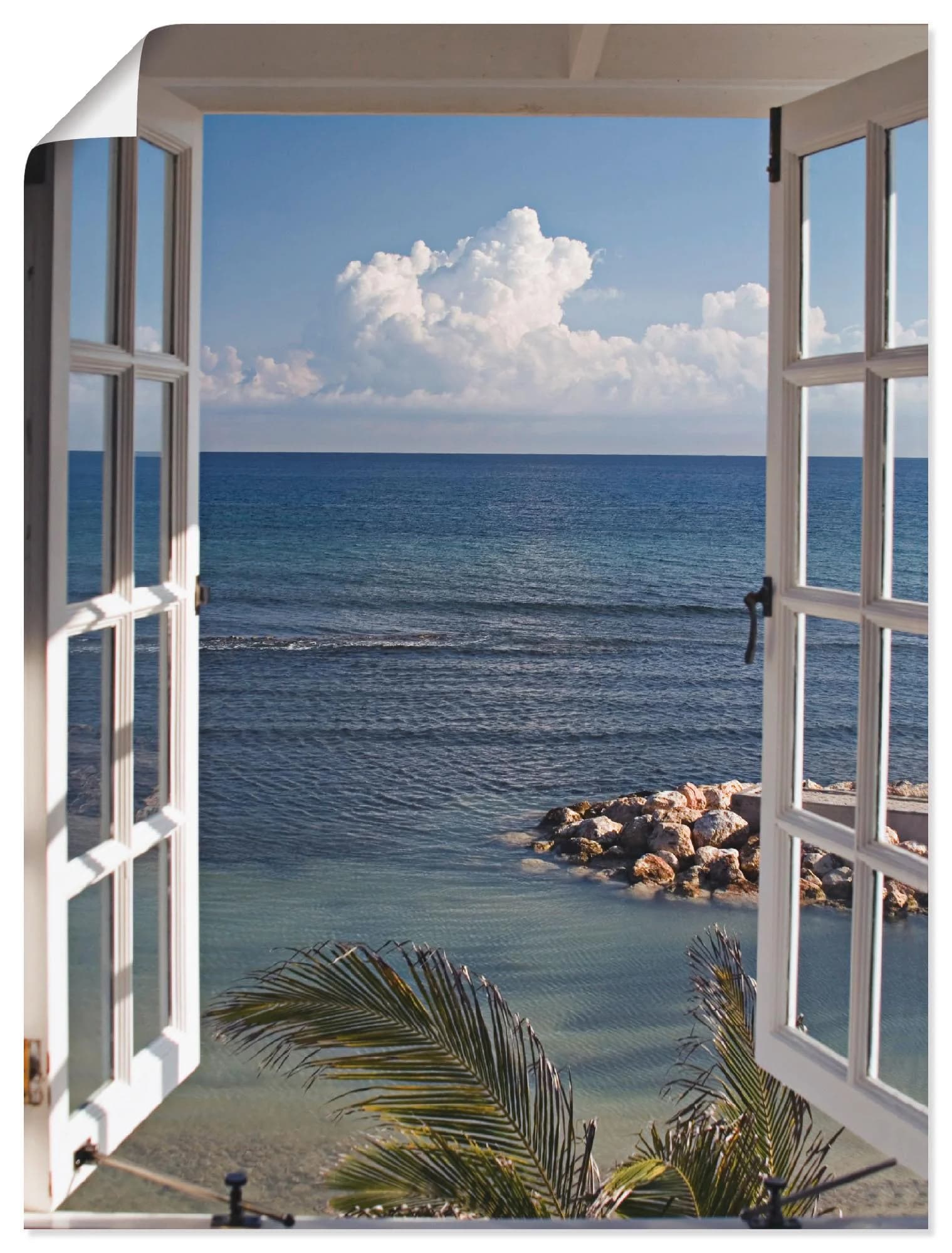 Wandbild ARTLAND Fenster zum Paradies Blau Fensterblick