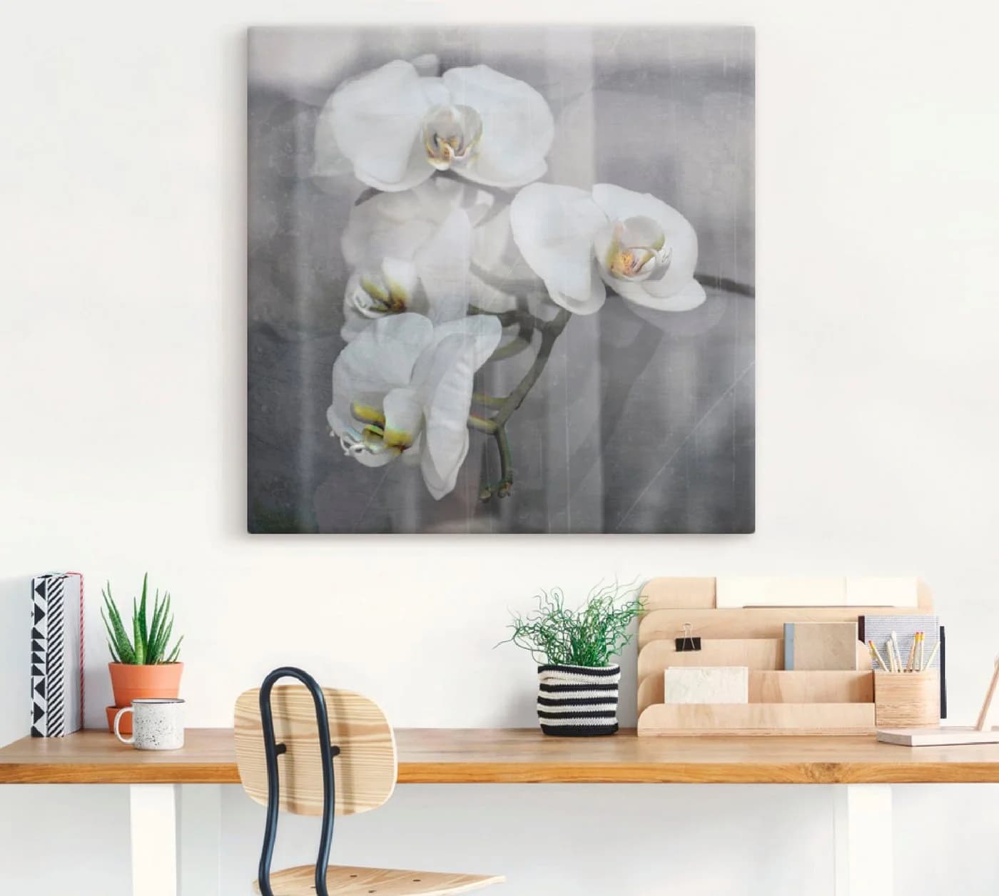 Artland Leinwandbild Weisse Orchideen auf Holzrahmen