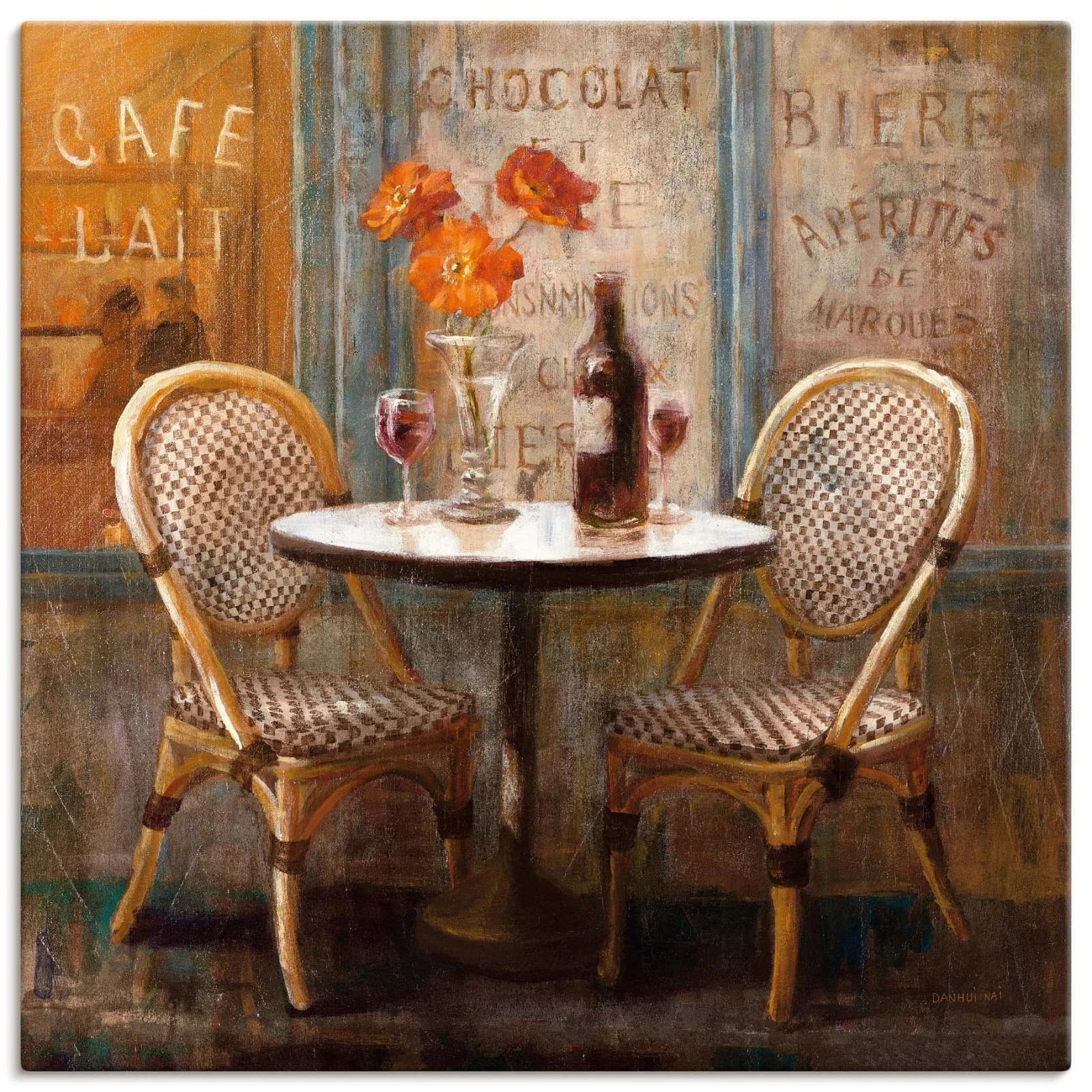 ARTLAND Leinwandbild "Triff mich im Cafe I" Beige 100x100 cm