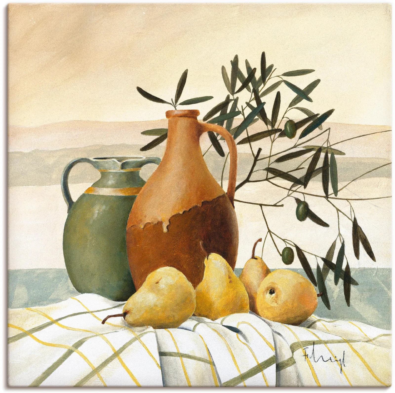 ARTLAND Leinwandbild "Stillleben mit Birnen" Braun 100x100 cm