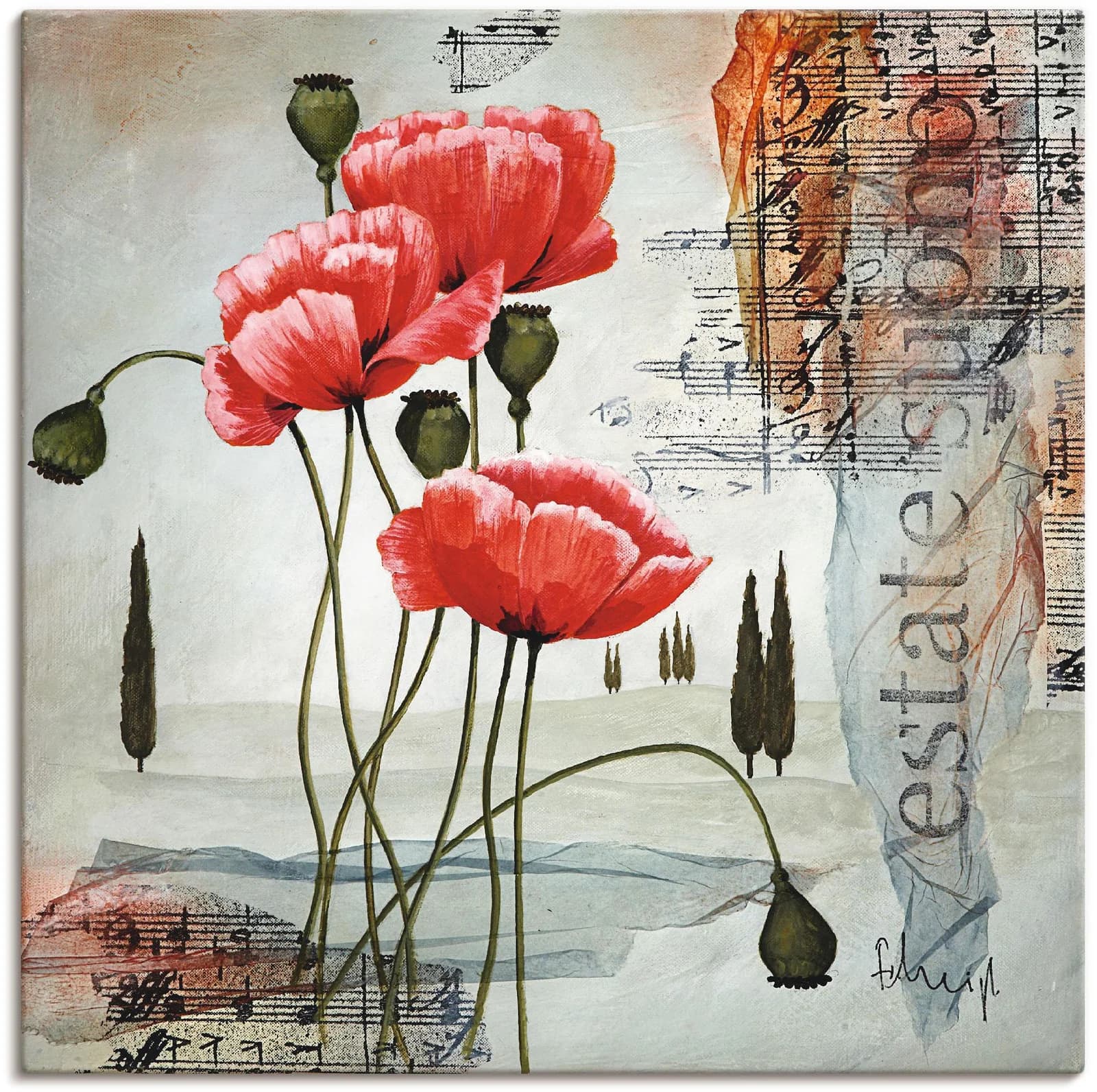 ARTLAND Wandbild Klatschmohn Rot Leinwandbild 30x30 cm