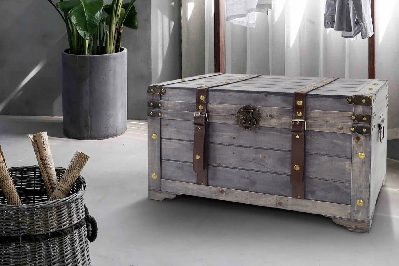 Kobolo Truhe KUBA Grau Holz Antik-Look
