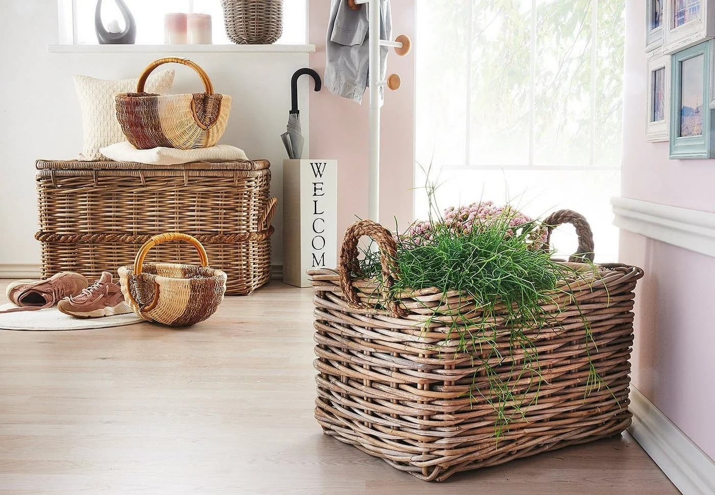 Kobolo Aufbewahrungstruhe Rattan Kubu Grau mit Deckel