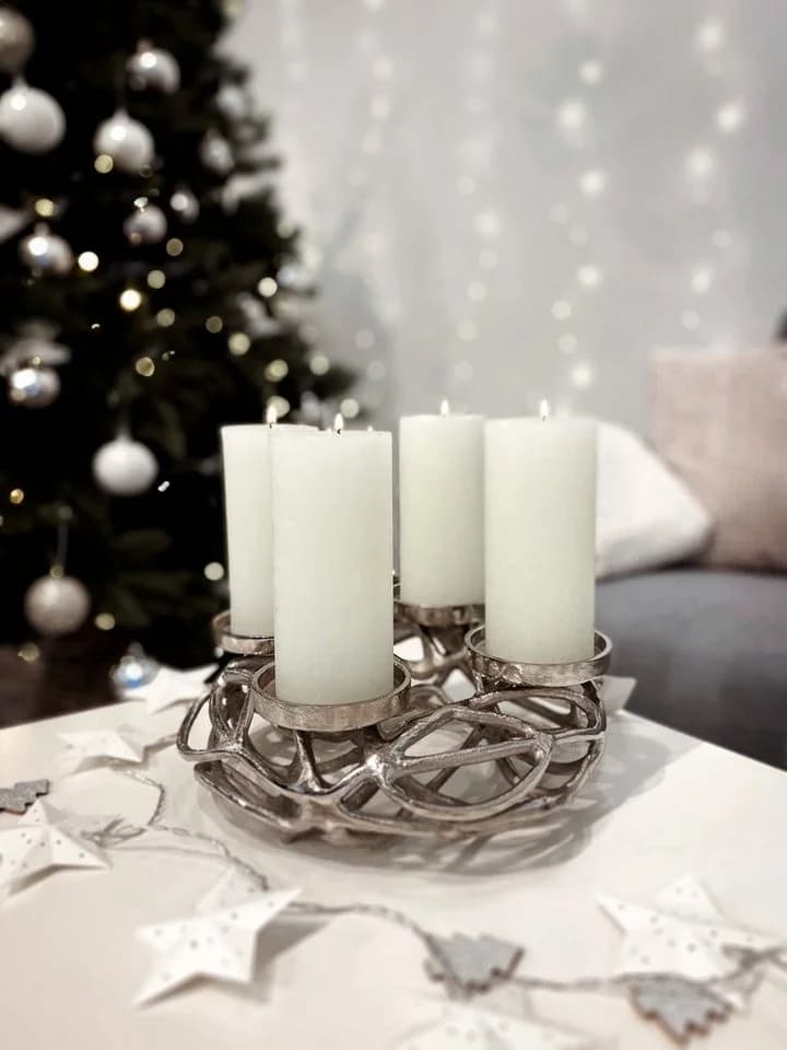 Kobolo Kerzenhalter Adventskranz rund silber Metall 4 Kerzen