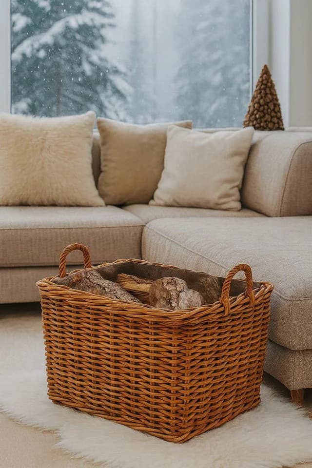 Kobolo Kaminholzkorb Rattan mit abnehmbarem Leinenfutter Braun