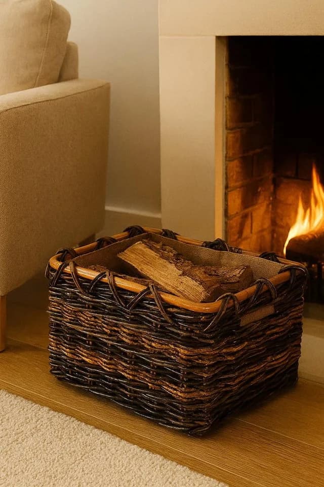 Kobolo Kaminholzkorb Rattan Bananenblatt Jutestoff M