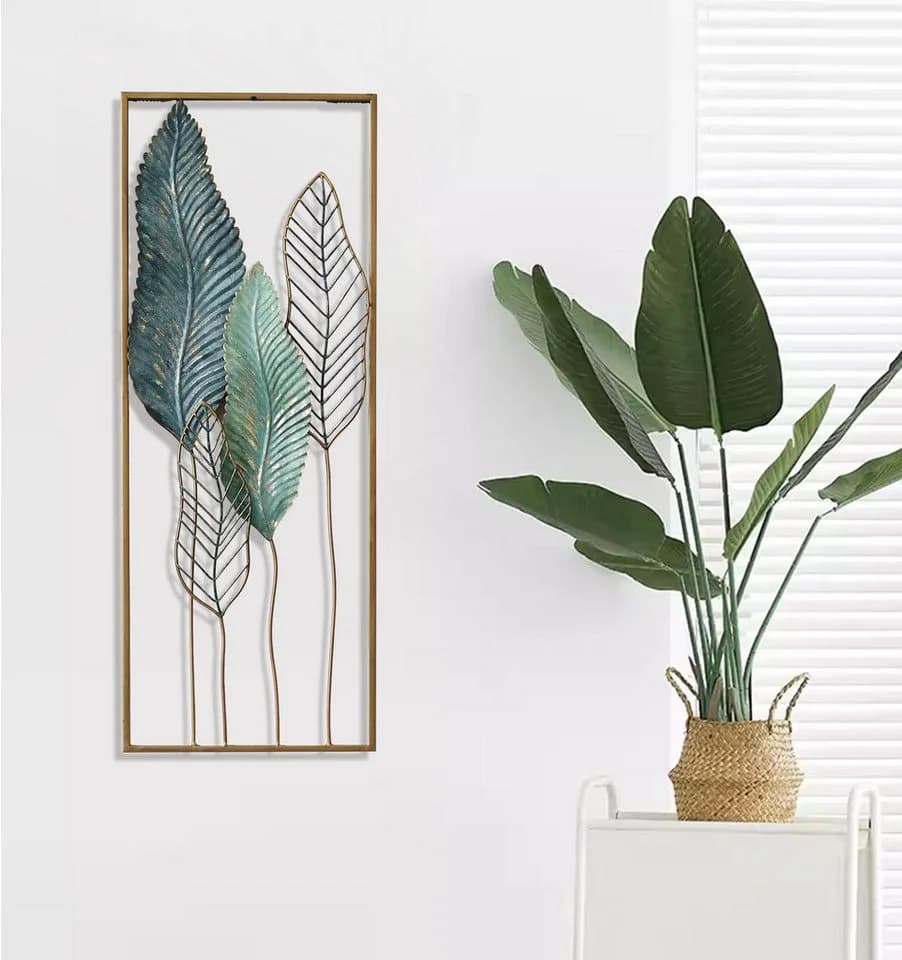 Kobolo Wandbild SENTONI Metallbild Wanddeko Gold Blau Pflanzen Used Look