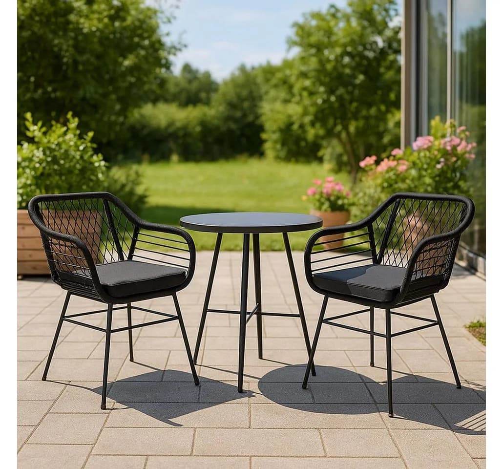 Kobolo 4-Fußstuhl Esszimmerstuhl Schwarz Taslan 2er Set