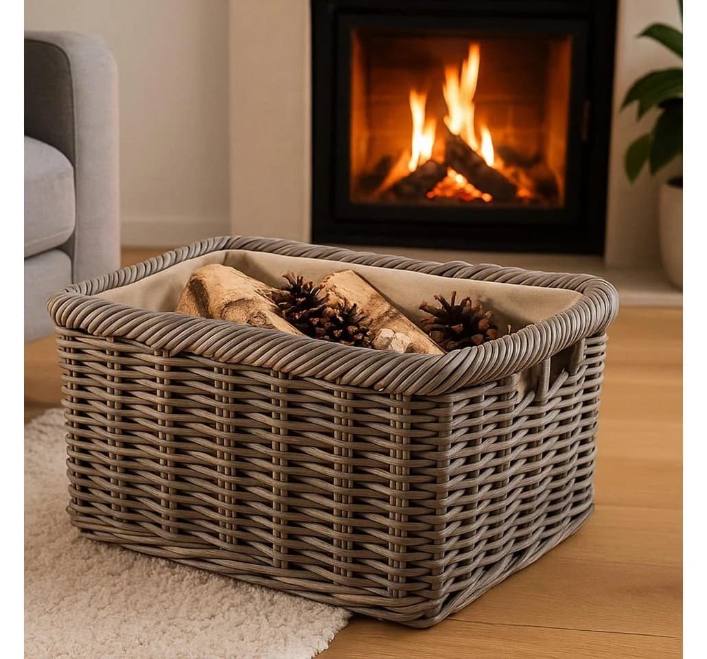 Kobolo Kaminholzkorb Rattan Grau