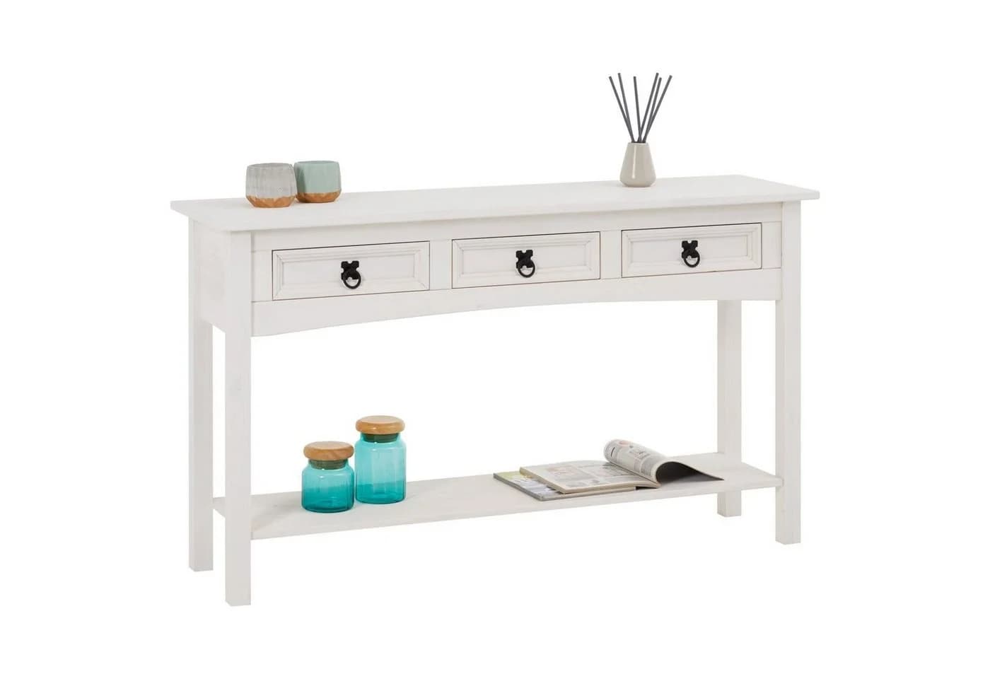 CARO-Möbel Konsolentisch RURAL Kiefer massiv weiß Landhausstil