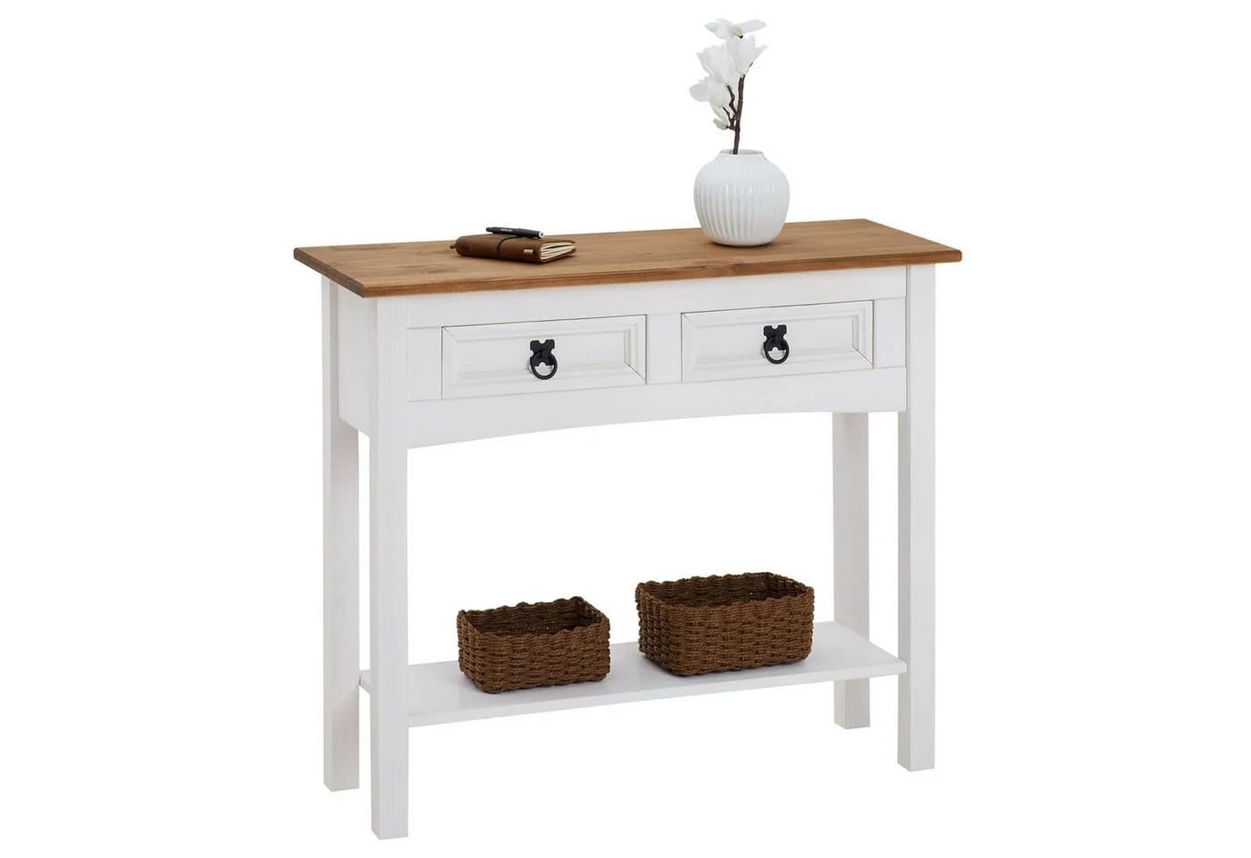 CARO-Möbel Konsolentisch CAMPO Kiefer massiv Mexiko Stil weiß/braun