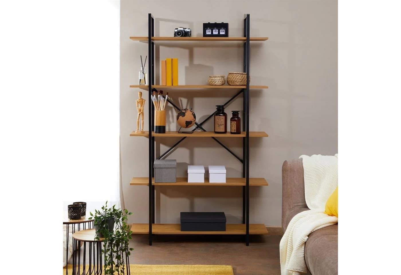 CARO-Möbel Bücherregal MEDA Industrial Stil 5 Regalböden Wildeiche